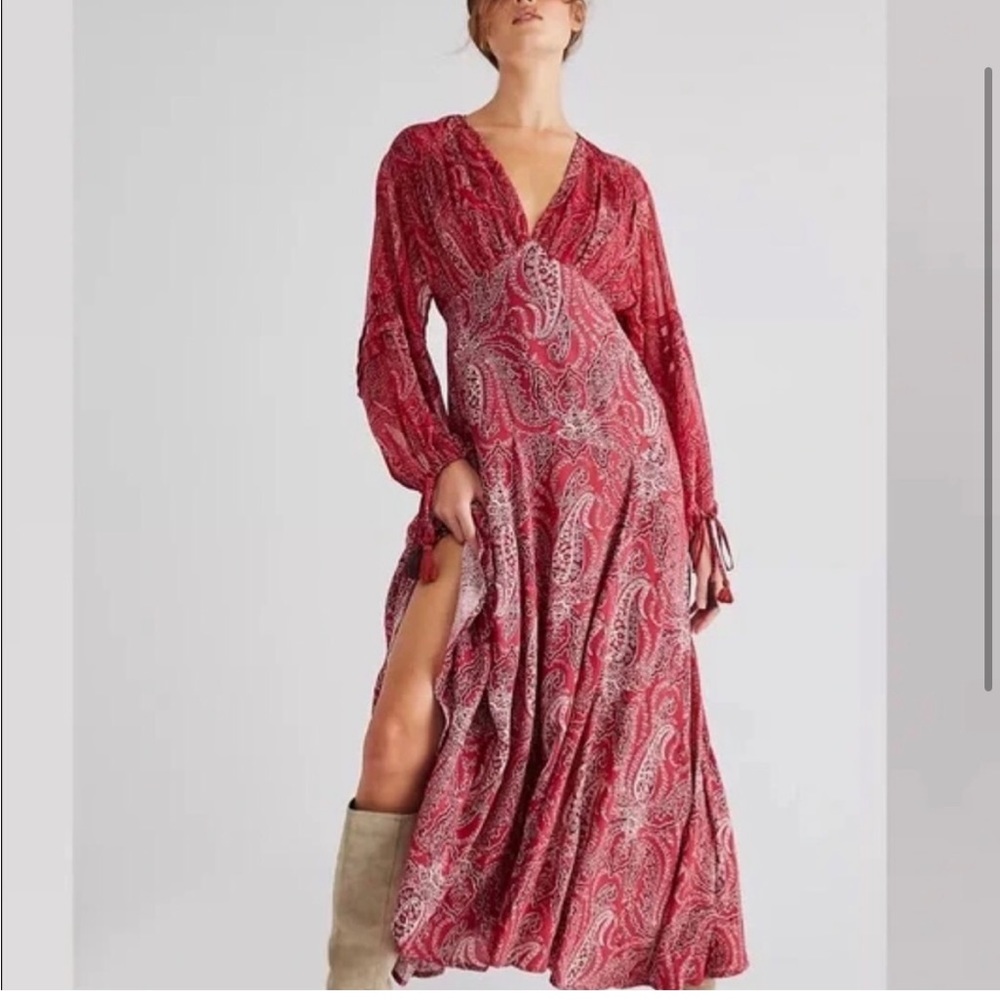 NEW Free People Mirage Bandana Print Maxi Dress Red